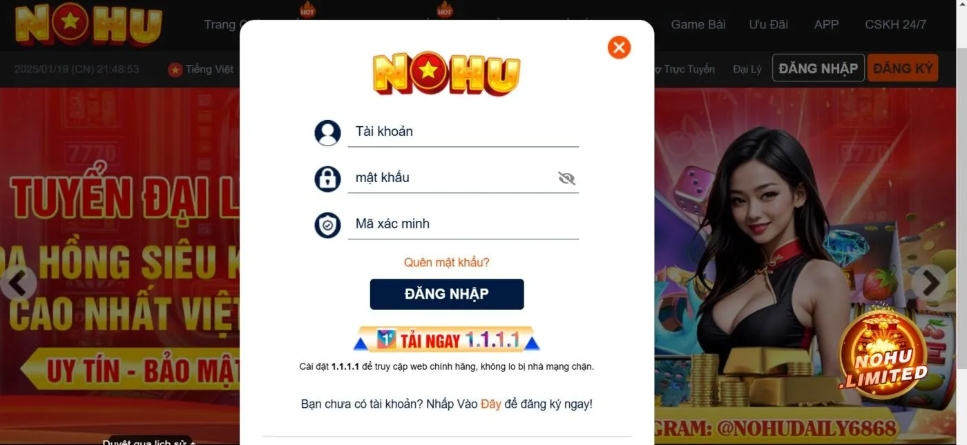 Đăng nhập/ đăng kí web Nohu