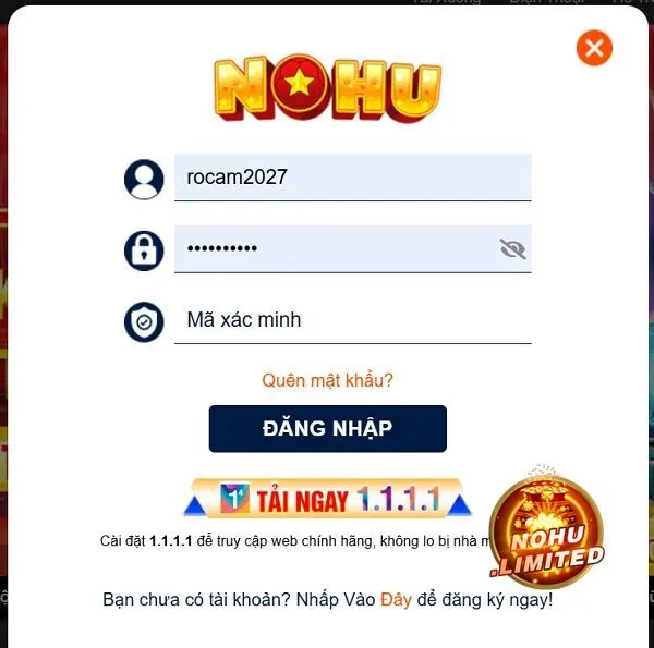 Bước 1 - Truy cập nhà cái Nohu và chọn “Đăng nhập” trên góc trên bên phải