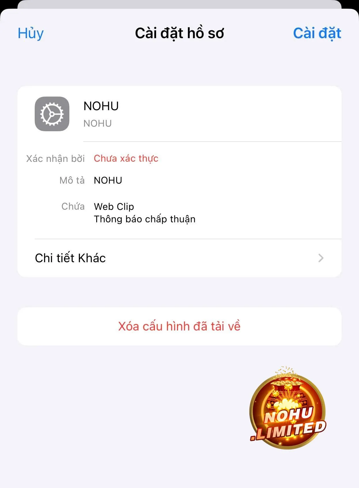 Nhấn “Cài đặt” để hoàn tất quá trình tải app Nohu