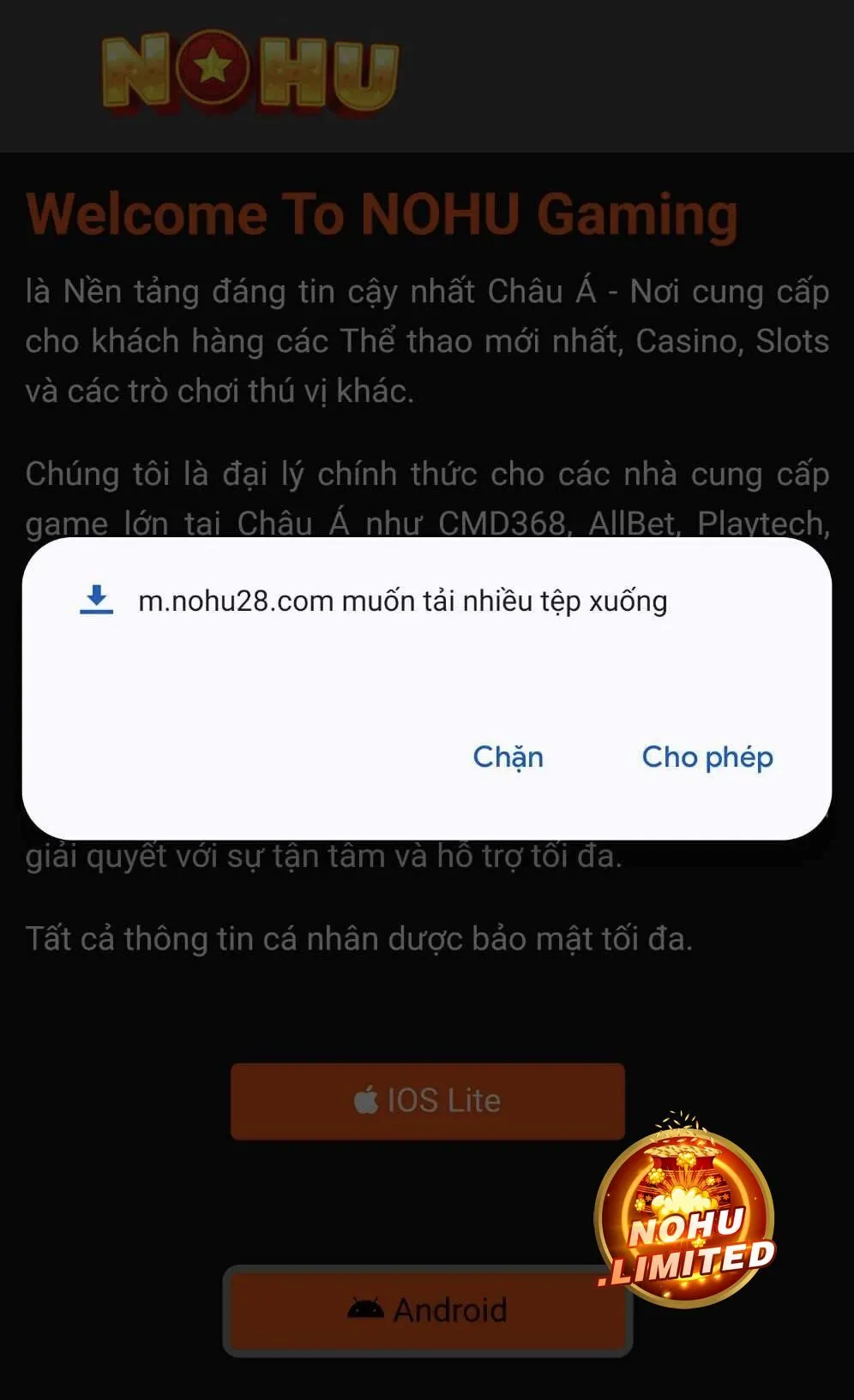Cho phép tải tệp xuống để cài đặt