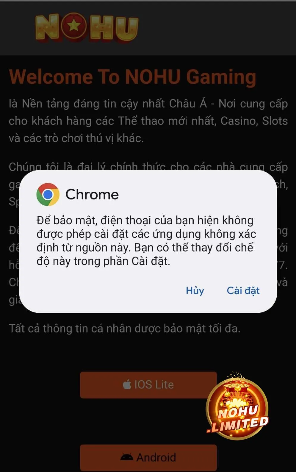 Nhấn Cài đặt