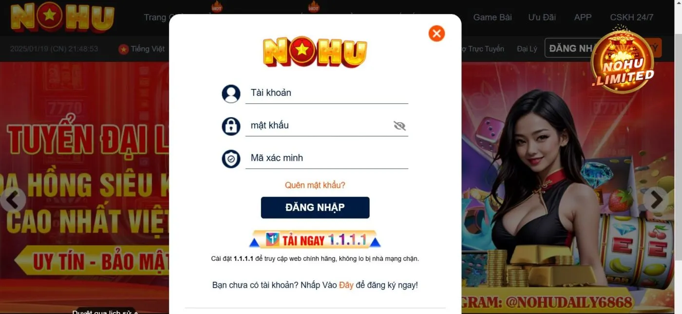Đăng nhâp/ Đăng kí web Nohu